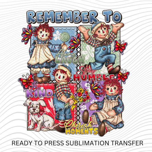 Raggedy Anne- Retro backing  Ready to Press Sublimation Prints