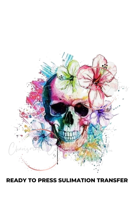 Watercolor Skull Ready to Press Sublimation Print Transfer