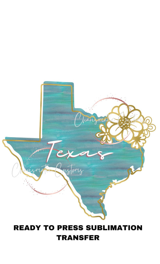 Texas Watercolor Ready to Press Sublimation Transfer Print