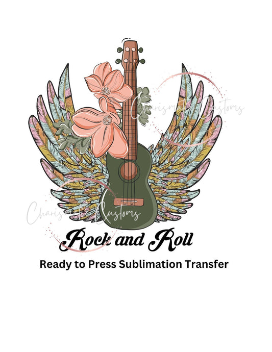 Rock and Roll Flowered Ready to Press Sublimation Print Transfer