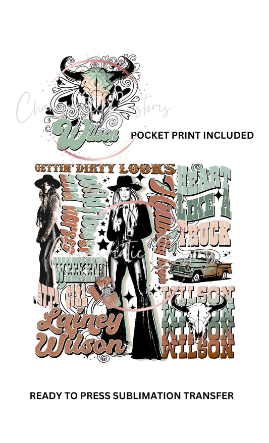 Western Boho lyrics Wilson - with pocket print Ready to Press Sublimation Print Transfer