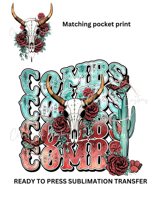 Western Boho colored combs with matching pocket - NEW DROP- Ready to Press Sublimation Print Transfer