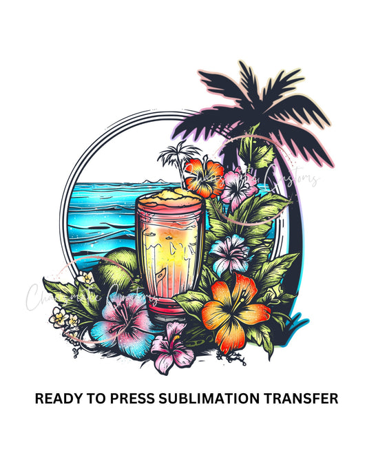 Summer, Drinks, Lake, Palm Trees - NEW DROP- Ready to Press Sublimation Print Transfer