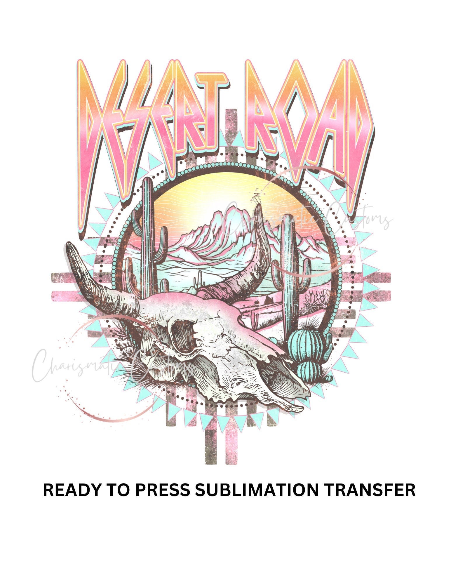 Desert Road, western, Boho Long horn - NEW DROP- Ready to Press Sublimation Print Transfer