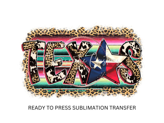 Texas, Boho, western, star, flag, leopard, Ready to Press Sublimation Print Transfer