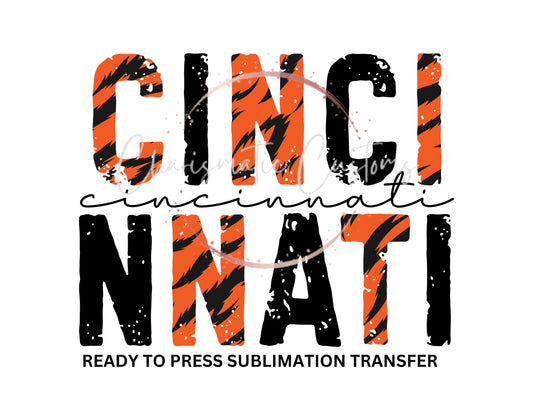 Retro, Blocked letters, tiger striped, Football, Cincinnati, bengals , Who Dey, - NEW DROP- Ready to Press Sublimation Print Transfer
