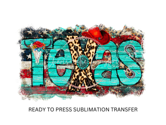 Texas, Boho, western, cowboy hat, flag, Ready to Press Sublimation Print Transfer