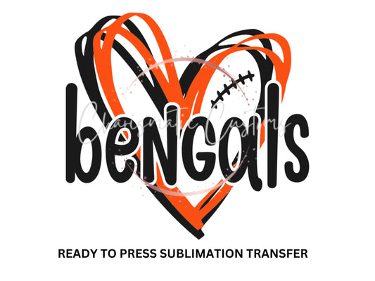 Bengals Heart love - football Ready to Press Sublimation Print Transfer