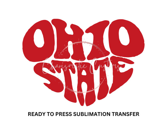 Ohio State Heart Script Ready to Press Sublimation Print Transfer